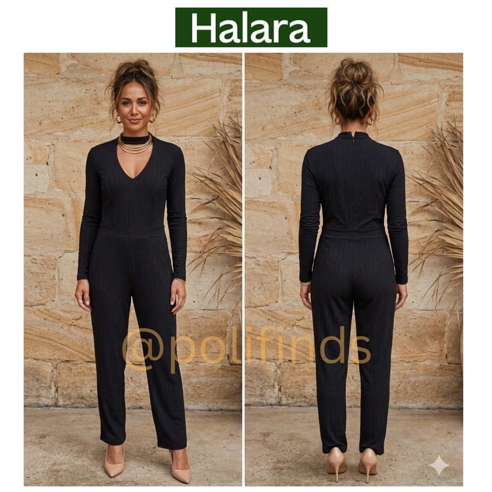 HALARA Black L/S Unisex Ribbed Fabric WorkCore Casual Date Women’s Jumpsuit